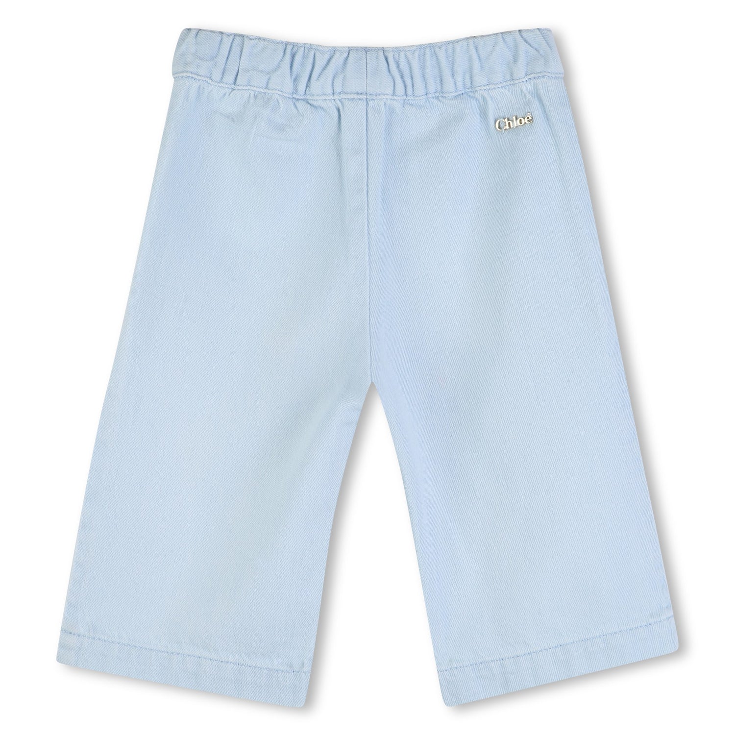 Baby Light Cotton Denim Trousers With Floral Embroidered Pockets, Light Blue Chloe