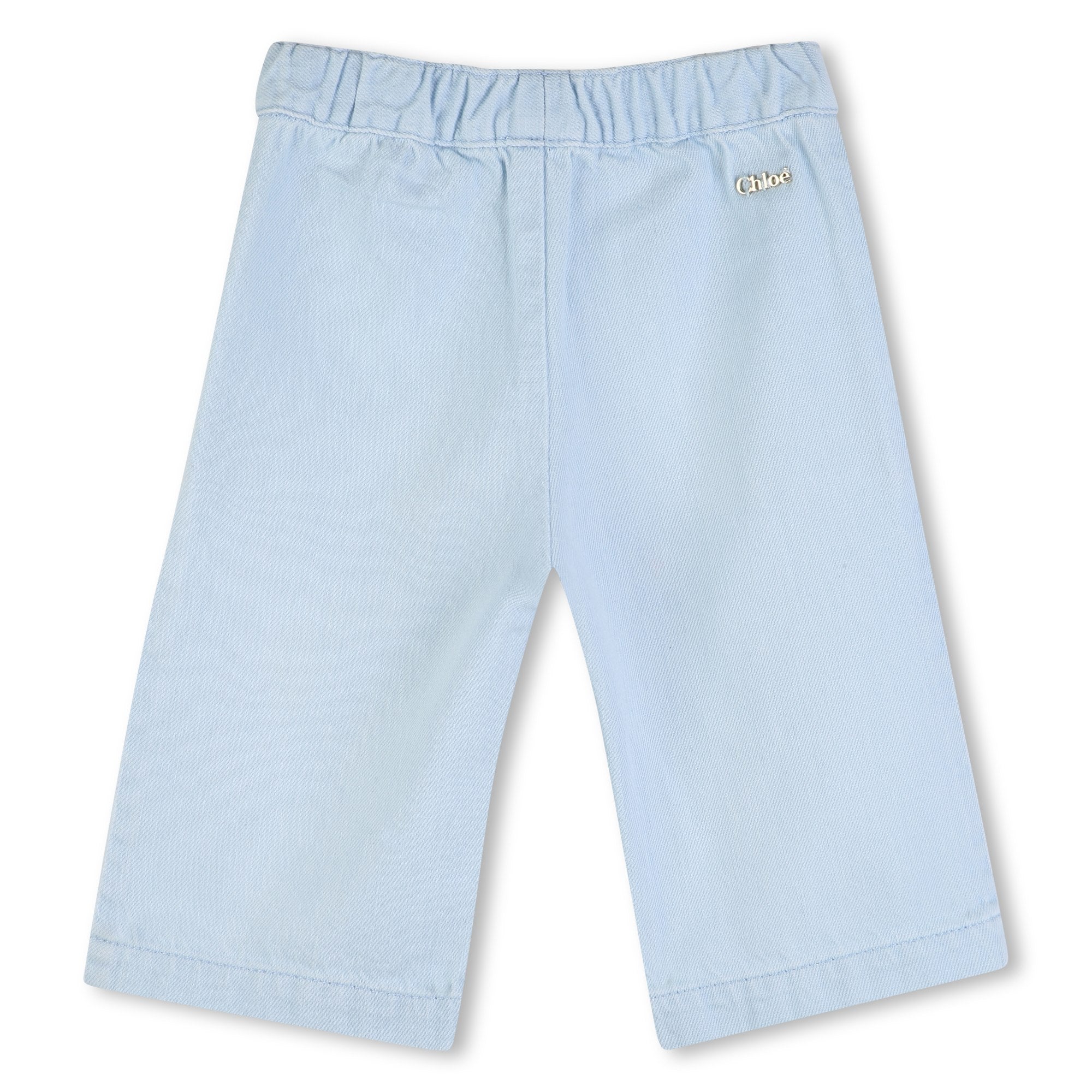 Baby Light Cotton Denim Trousers With Floral Embroidered Pockets, Light Blue Chloe