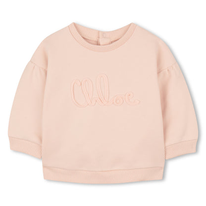 Baby Organic Cotton French Terry Sweatshirt With Script Appliqué, Blush Pink Chloe