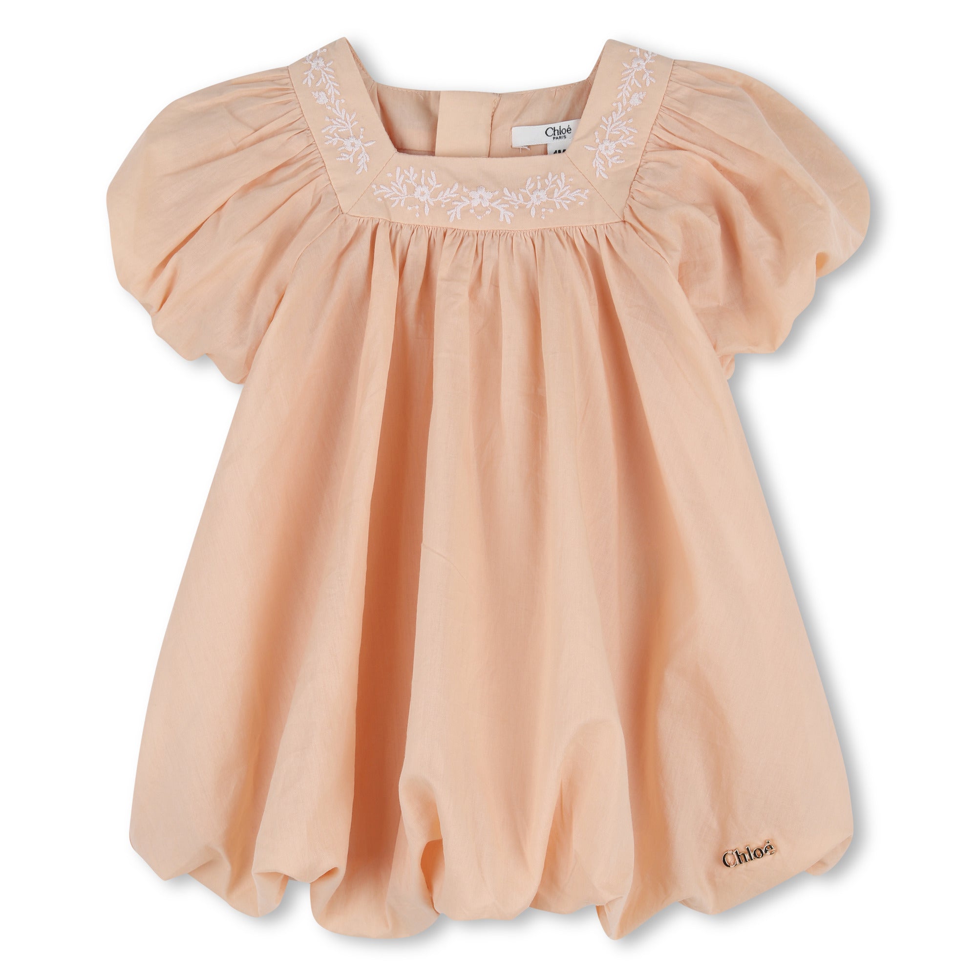 Baby Ceremony Dress And Hat Set, Organic Cotton Percale, Floral Embroidery, Puff Sleeves Chloe