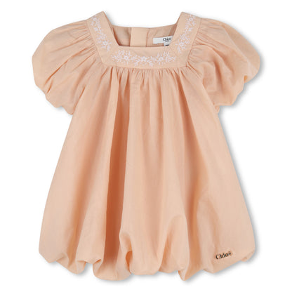 Baby Ceremony Dress And Hat Set, Organic Cotton Percale, Floral Embroidery, Puff Sleeves Chloe