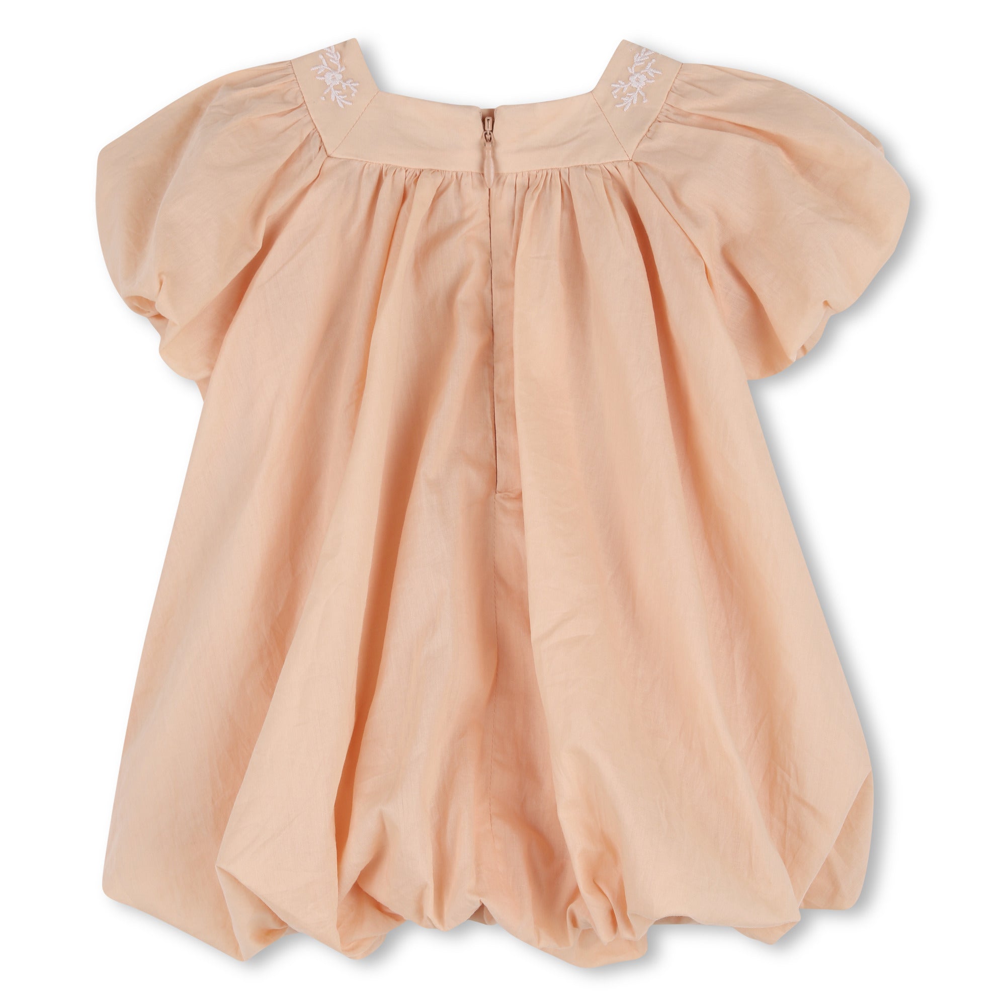 Baby Ceremony Dress And Hat Set, Organic Cotton Percale, Floral Embroidery, Puff Sleeves Chloe