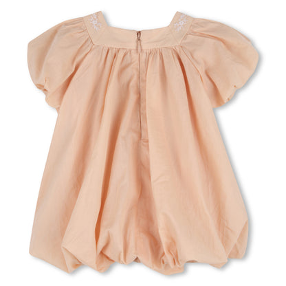 Baby Ceremony Dress And Hat Set, Organic Cotton Percale, Floral Embroidery, Puff Sleeves Chloe