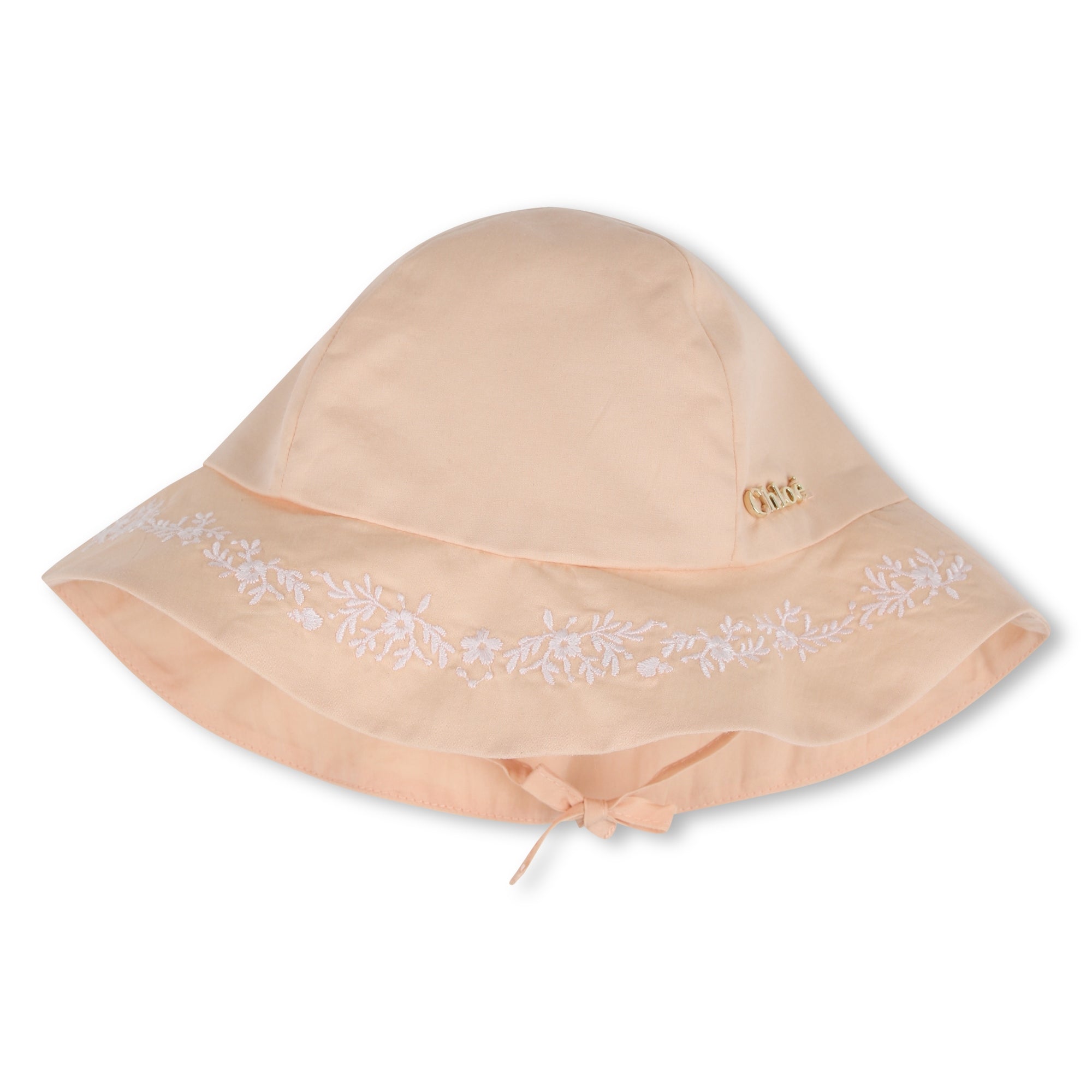 Baby Ceremony Dress And Hat Set, Organic Cotton Percale, Floral Embroidery, Puff Sleeves Chloe