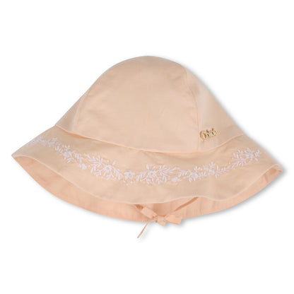 Baby Ceremony Dress And Hat Set, Organic Cotton Percale, Floral Embroidery, Puff Sleeves Chloe