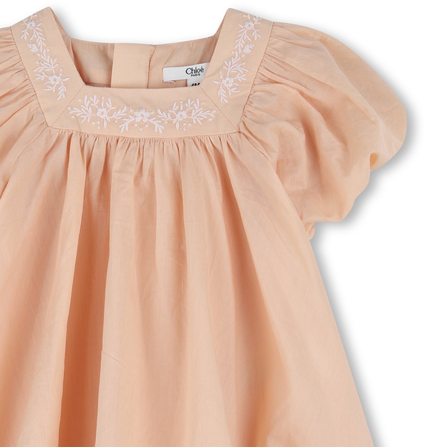 Baby Ceremony Dress And Hat Set, Organic Cotton Percale, Floral Embroidery, Puff Sleeves Chloe