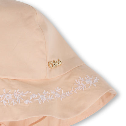 Baby Ceremony Dress And Hat Set, Organic Cotton Percale, Floral Embroidery, Puff Sleeves Chloe