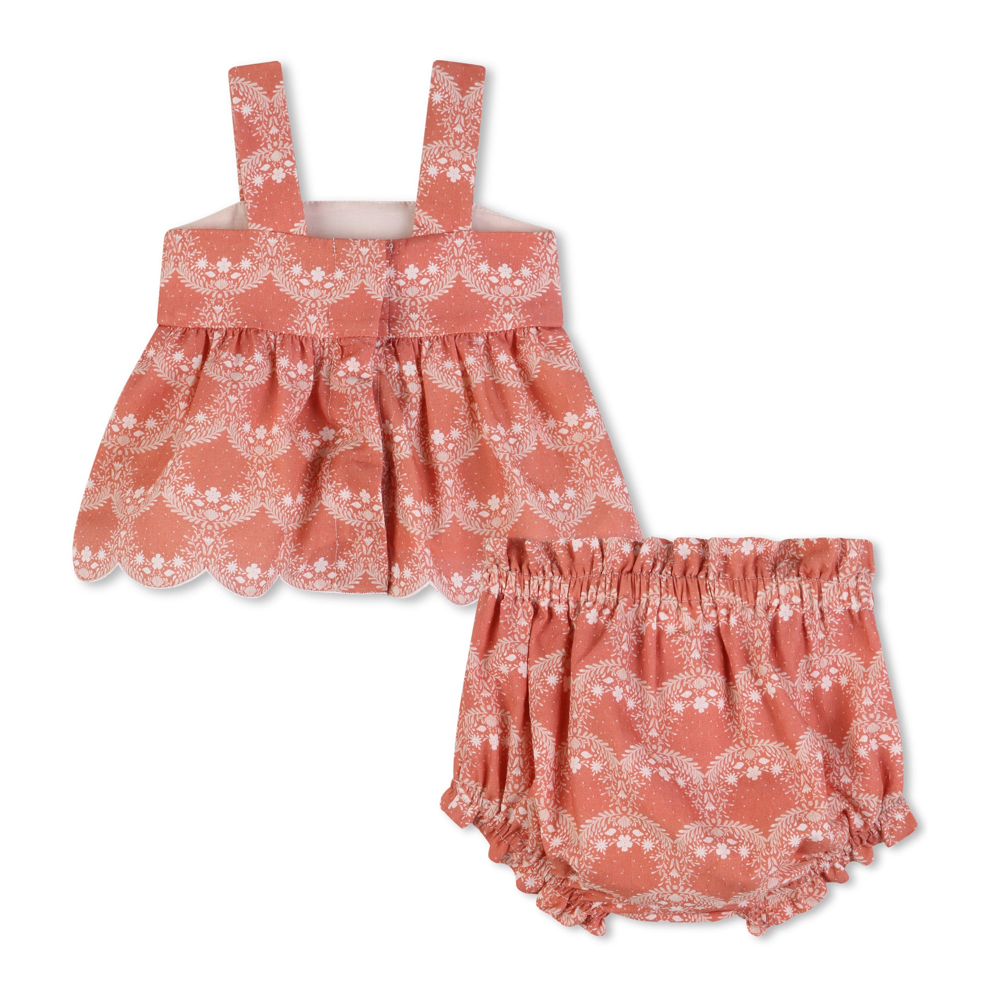 Baby Top And Bloomers Set, Organic Cotton Percale, Jacquard Dots, Heritage Scallops Print Chloe