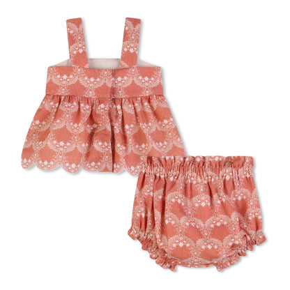 Baby Top And Bloomers Set, Organic Cotton Percale, Jacquard Dots, Heritage Scallops Print Chloe