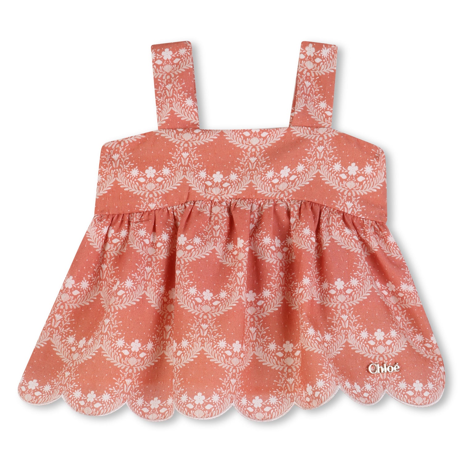Baby Top And Bloomers Set, Organic Cotton Percale, Jacquard Dots, Heritage Scallops Print Chloe