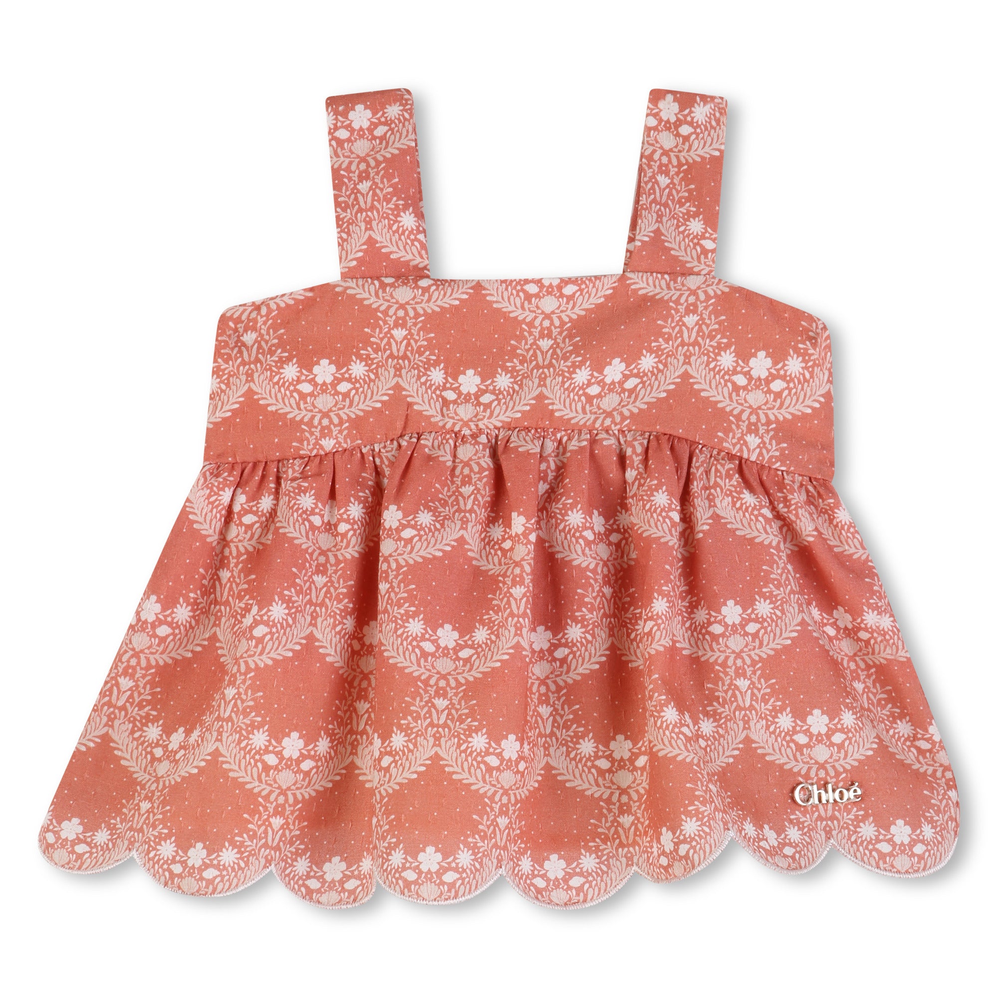 Baby Top And Bloomers Set, Organic Cotton Percale, Jacquard Dots, Heritage Scallops Print Chloe