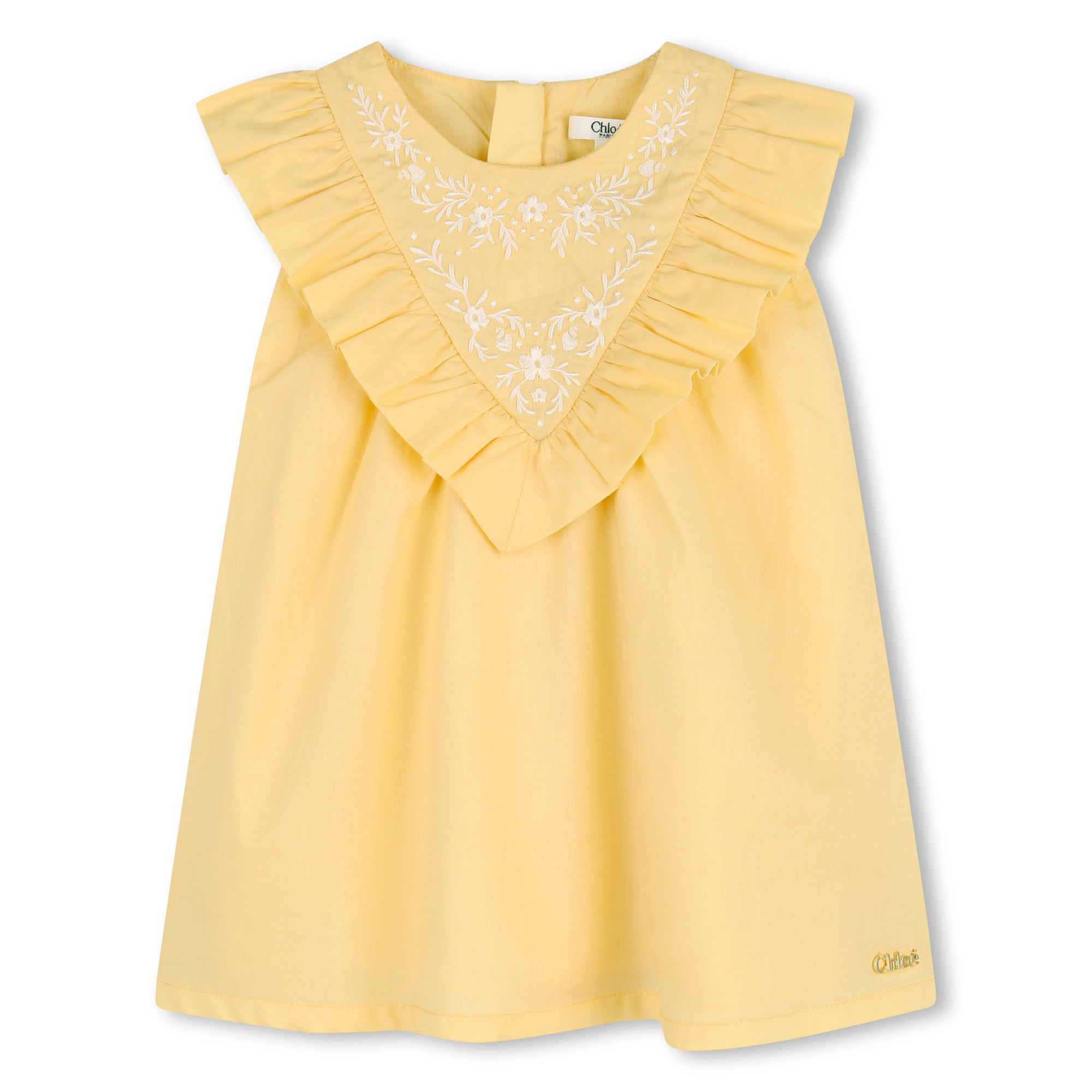 Baby Ceremony Dress And Bloomers Set, Organic Cotton Percale, Floral Embroidery, Ruffled Bib Chloe