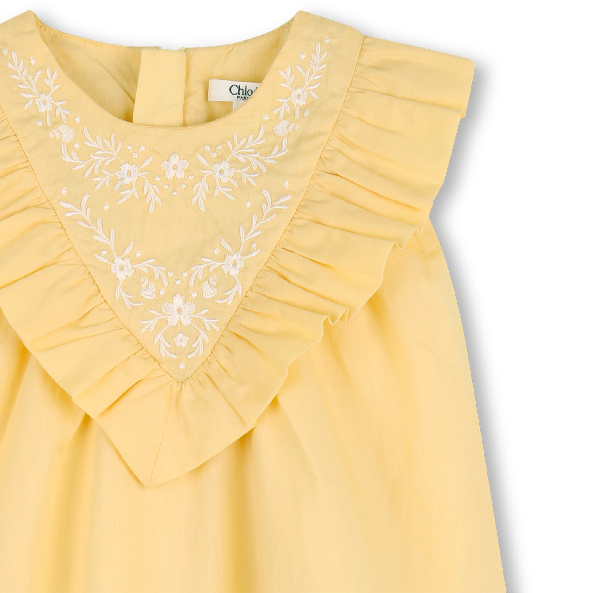 Baby Ceremony Dress And Bloomers Set, Organic Cotton Percale, Floral Embroidery, Ruffled Bib Chloe