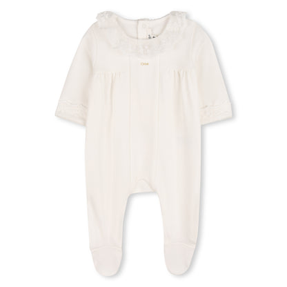 Baby Footed Pyjamas And Blanket Gift Set, Organic Cotton, Embroidered Trim, Branded Gift Box Chloe