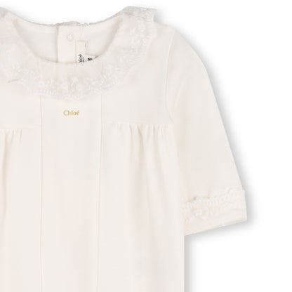 Baby Footed Pyjamas And Blanket Gift Set, Organic Cotton, Embroidered Trim, Branded Gift Box Chloe