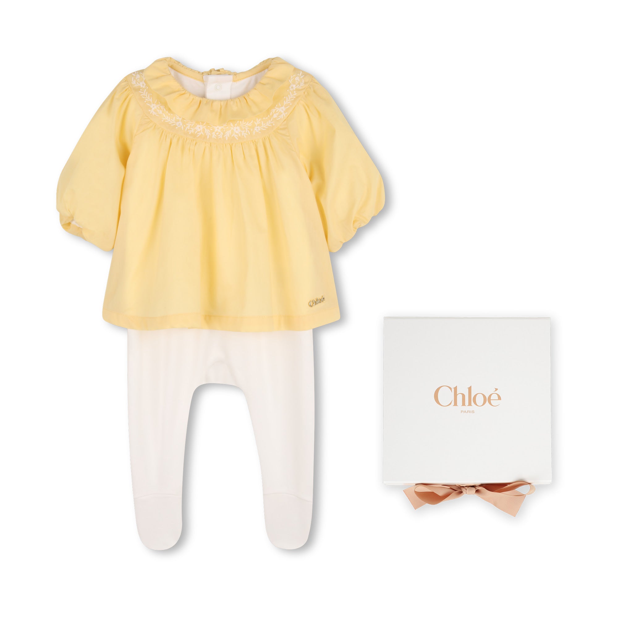 Baby Two In One Footed Pyjamas, Organic Cotton, Embroidered Collar, 2 In 1 Look Chloe