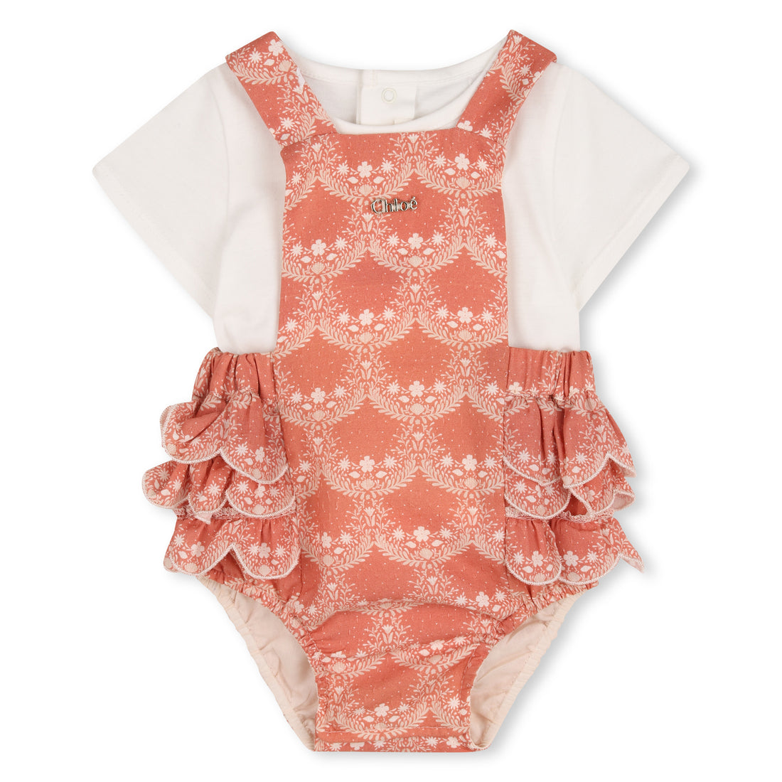 Baby Jumpsuit And T Shirt Set, Organic Cotton, Jacquard Dots, Heritage Scallops Print Chloe
