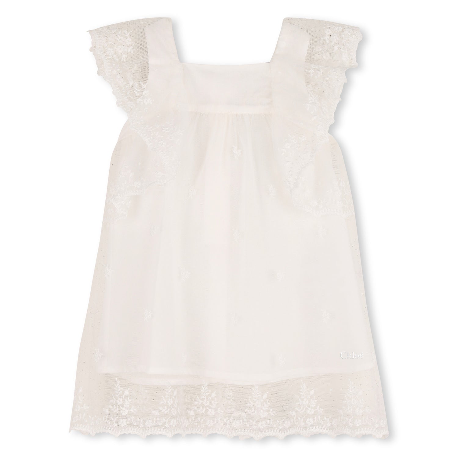 Baby Ceremony Dress Set With Bonnet And Bloomers, Cotton Percale, Floral Embroidered Trim Chloe