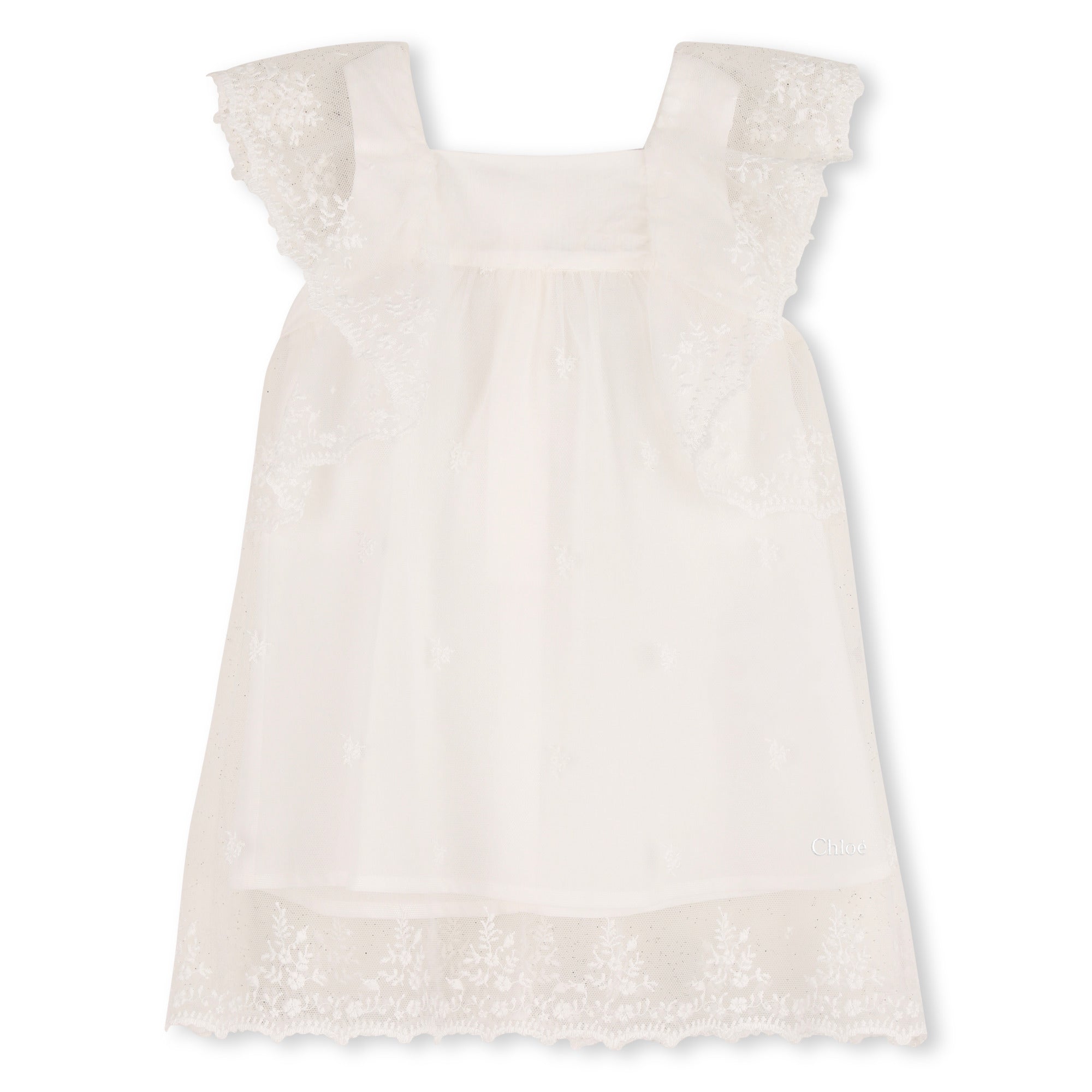 Baby Ceremony Dress Set With Bonnet And Bloomers, Cotton Percale, Floral Embroidered Trim Chloe