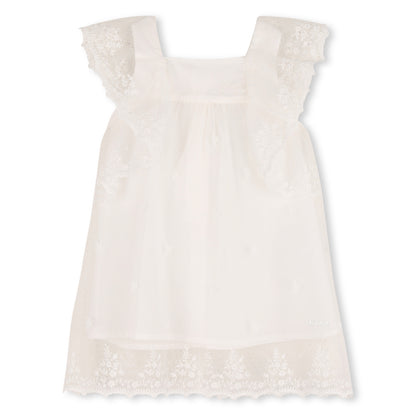 Baby Ceremony Dress Set With Bonnet And Bloomers, Cotton Percale, Floral Embroidered Trim Chloe
