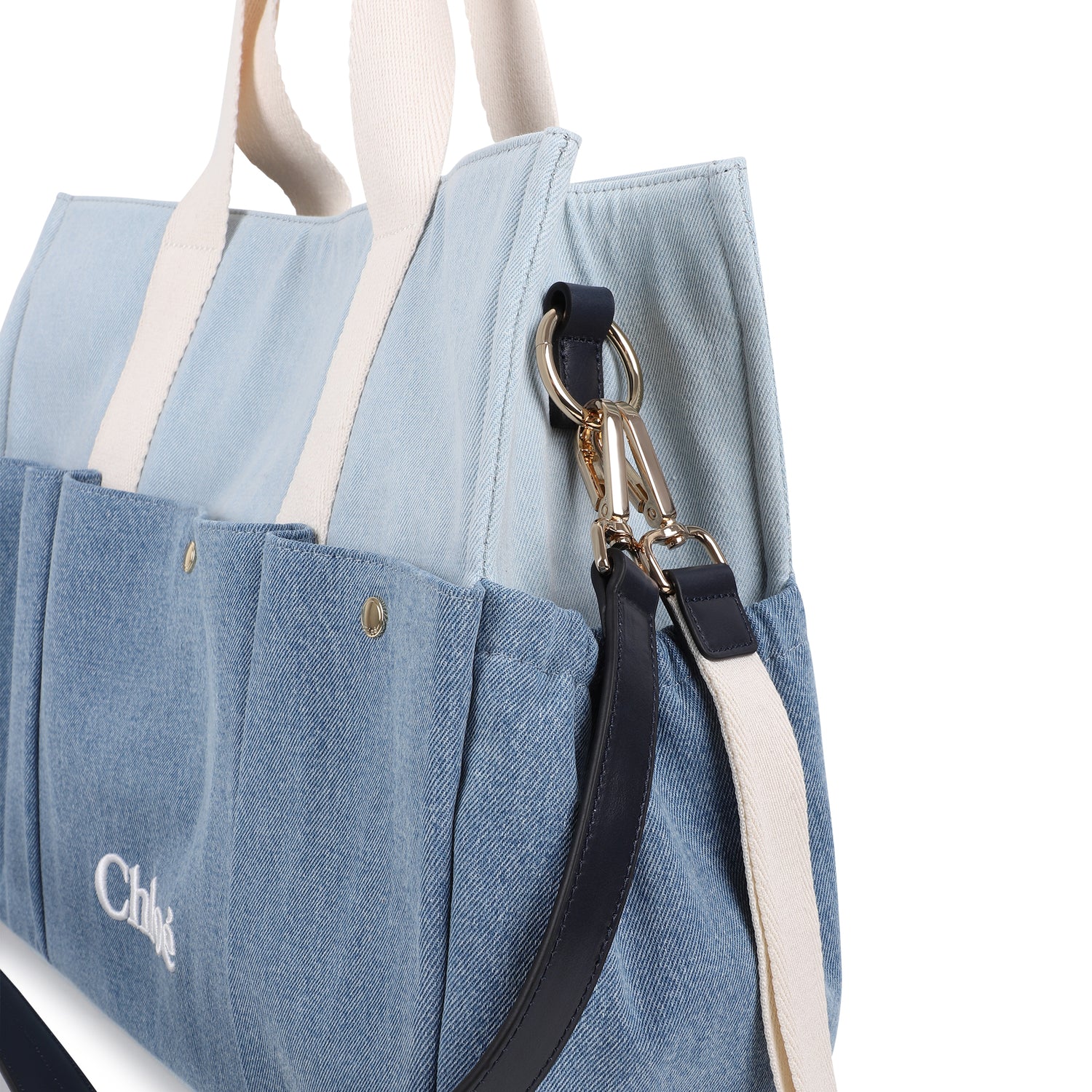 Organic Cotton Denim Changing Bag with Two-Tone Design Chloe