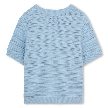 Organic Cotton Crochet Knit Short Sleeve Sweater with Crew Neck Chloe