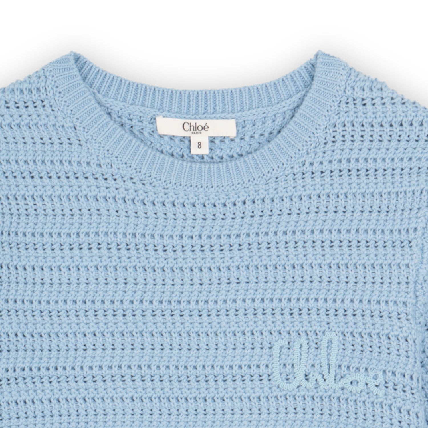 Organic Cotton Crochet Knit Short Sleeve Sweater with Crew Neck Chloe