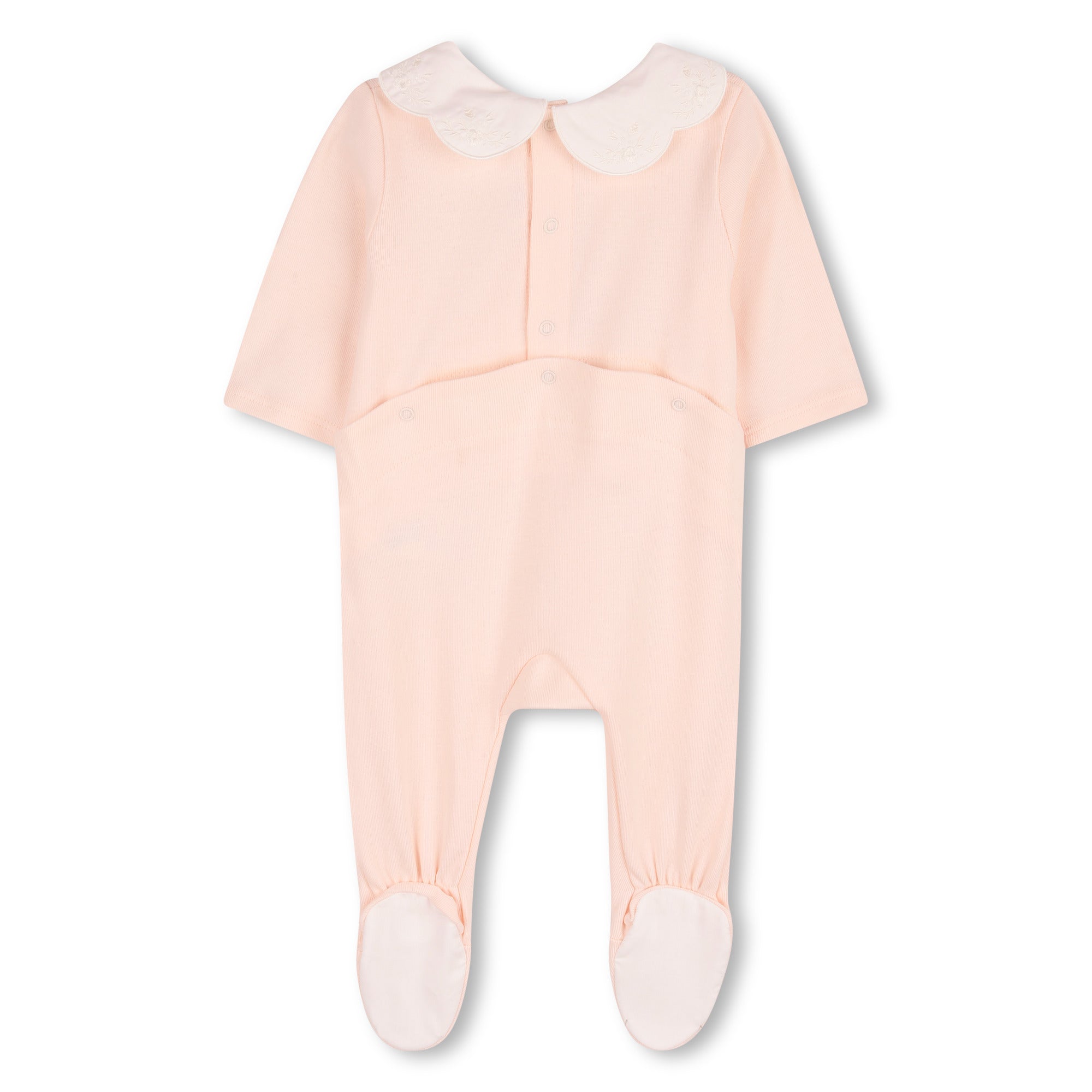 Baby Pyjamas And Bib Gift Set, Organic Cotton Rib, Embroidered Scalloped Collar, Branded Gift Box Chloe