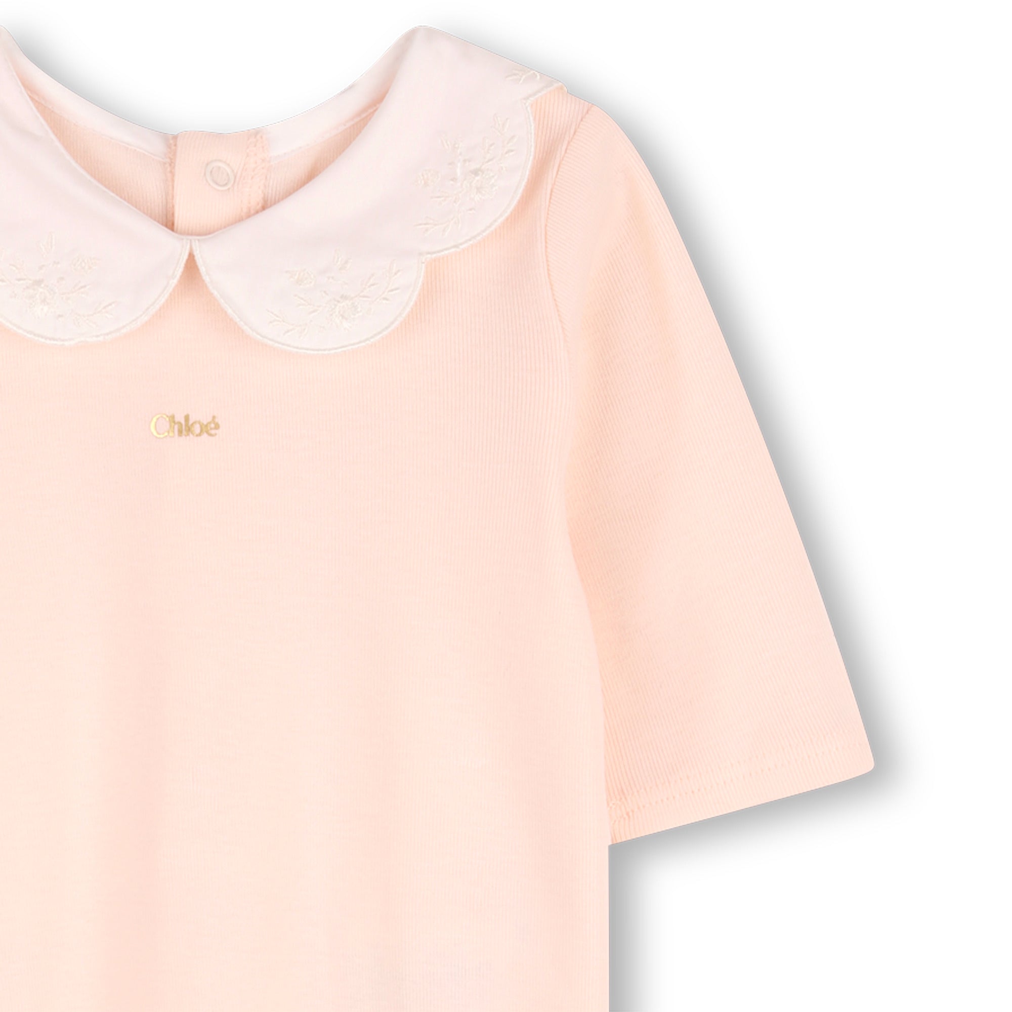 Baby Pyjamas And Bib Gift Set, Organic Cotton Rib, Embroidered Scalloped Collar, Branded Gift Box Chloe