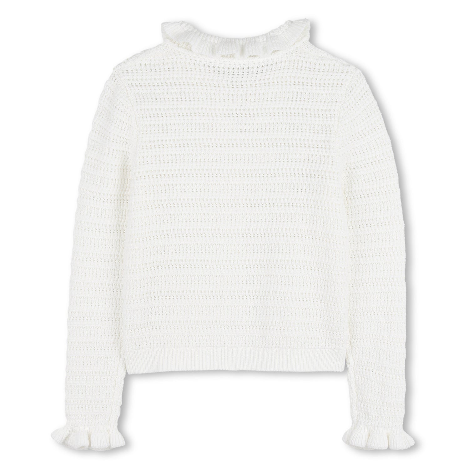 Organic Cotton Crochet Knit Cardigan with Flounced Collar and Cuffs Chloe