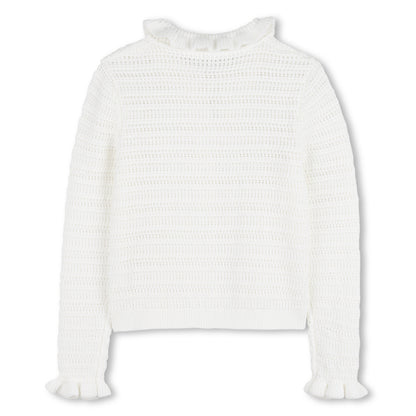 Organic Cotton Crochet Knit Cardigan with Flounced Collar and Cuffs Chloe