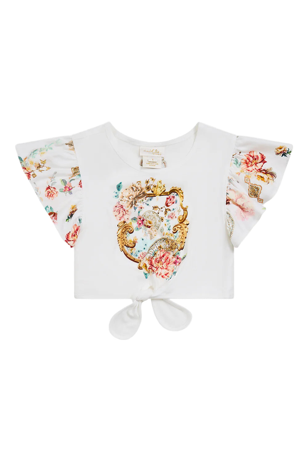 Ottoman Dynasty Kids Tie Front Crop Tee With Frill Sleeve Camilla