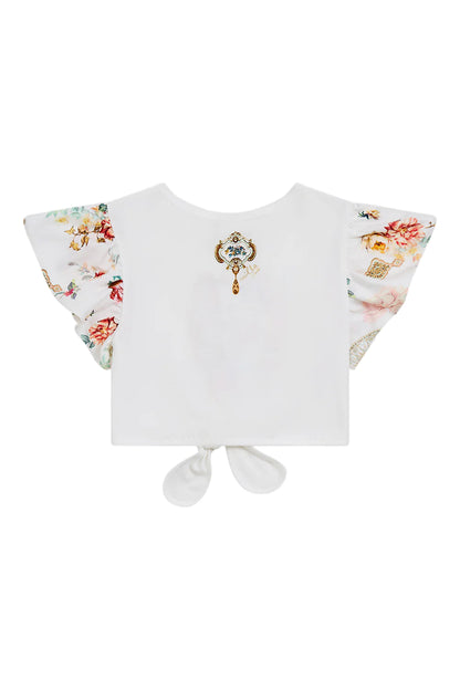 Ottoman Dynasty Kids Tie Front Crop Tee With Frill Sleeve Camilla