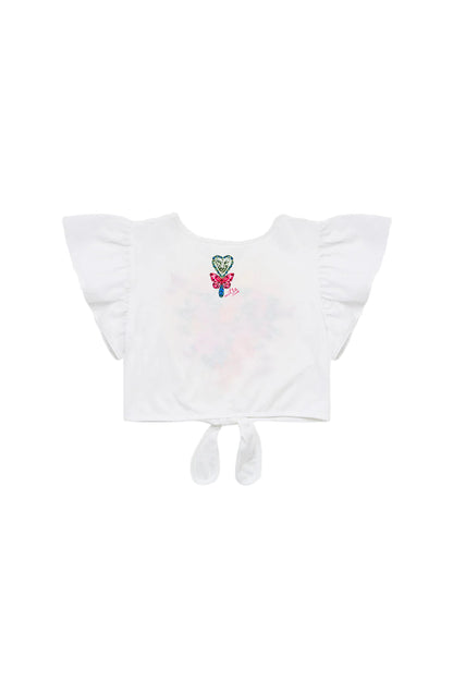 Illustration Nation Kids Tie Front Crop Tee With Frill Sleeve Camilla