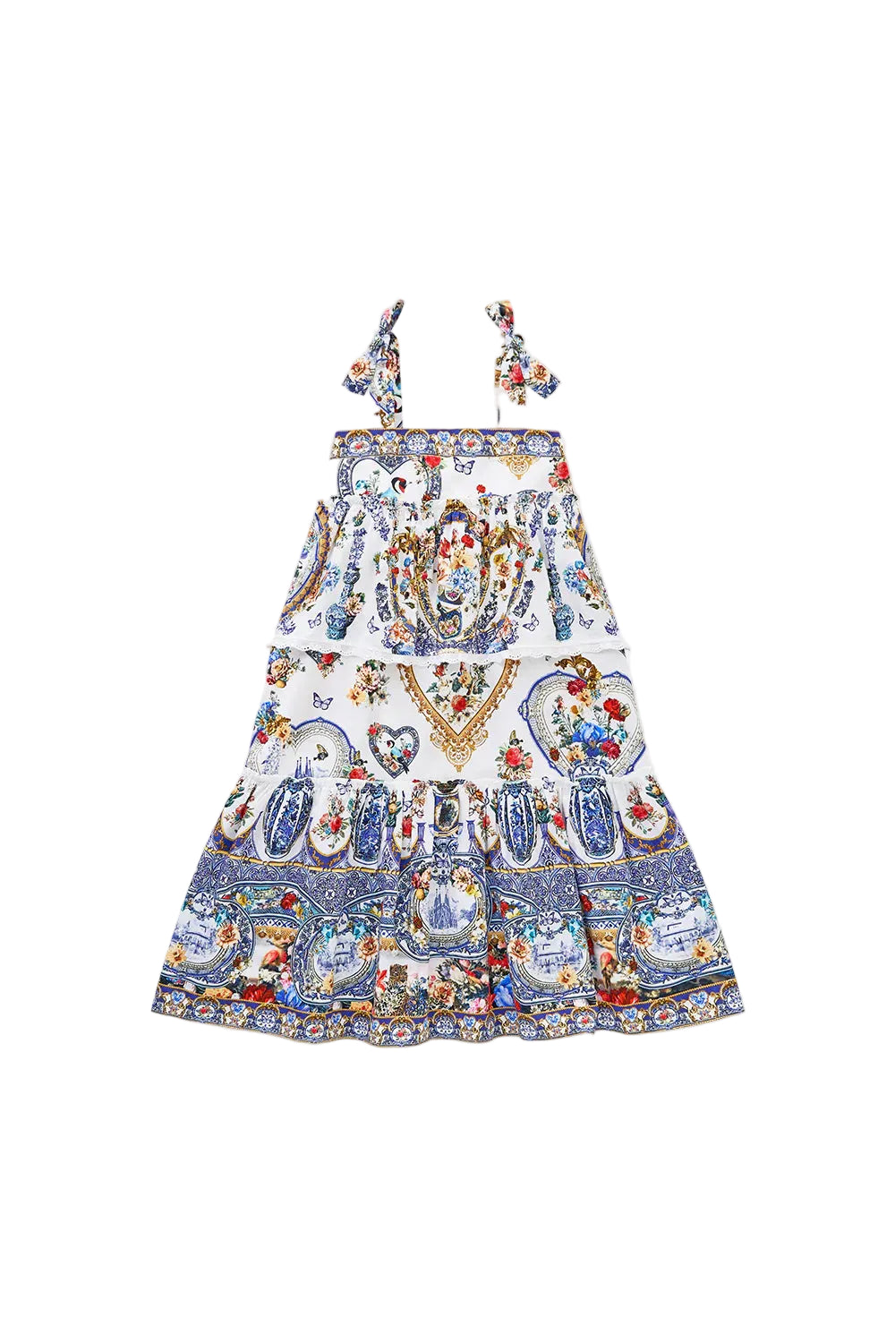 The Pottery Parlour Kids Tered Maxi Dress With Bow Straps Schoolsoutdesignerkidswear