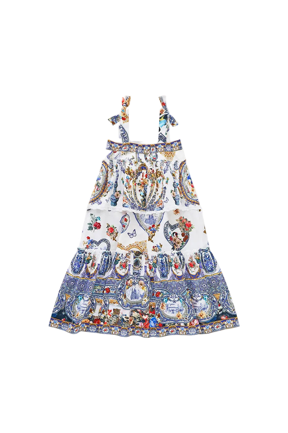 The Pottery Parlour Kids Tered Maxi Dress With Bow Straps Schoolsoutdesignerkidswear