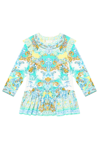 Dial Up The Tiles Kids Long Sleeve Tee Mini Dress With Frill Hem Camilla