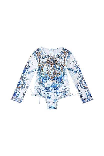 The Porcelain Parlour Kids Ruched Tie Side Long Sleeve Paddle Suit Camilla