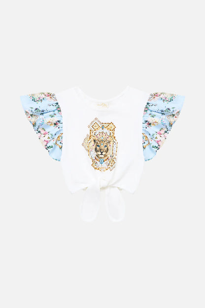 Sisi Society Kids Tie Front Crop Tee With Frill Sleeve Camilla