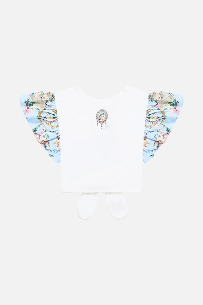 Sisi Society Kids Tie Front Crop Tee With Frill Sleeve Camilla