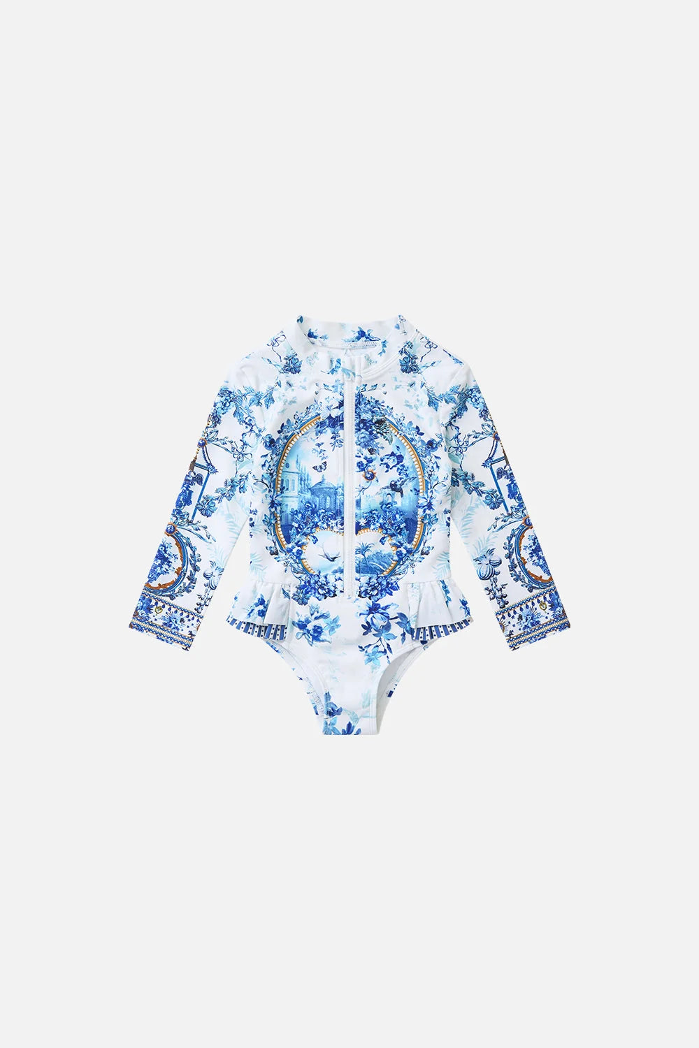 The Porcelain Parlour Babies Zip Front Paddle Suit With Frill Back Camilla