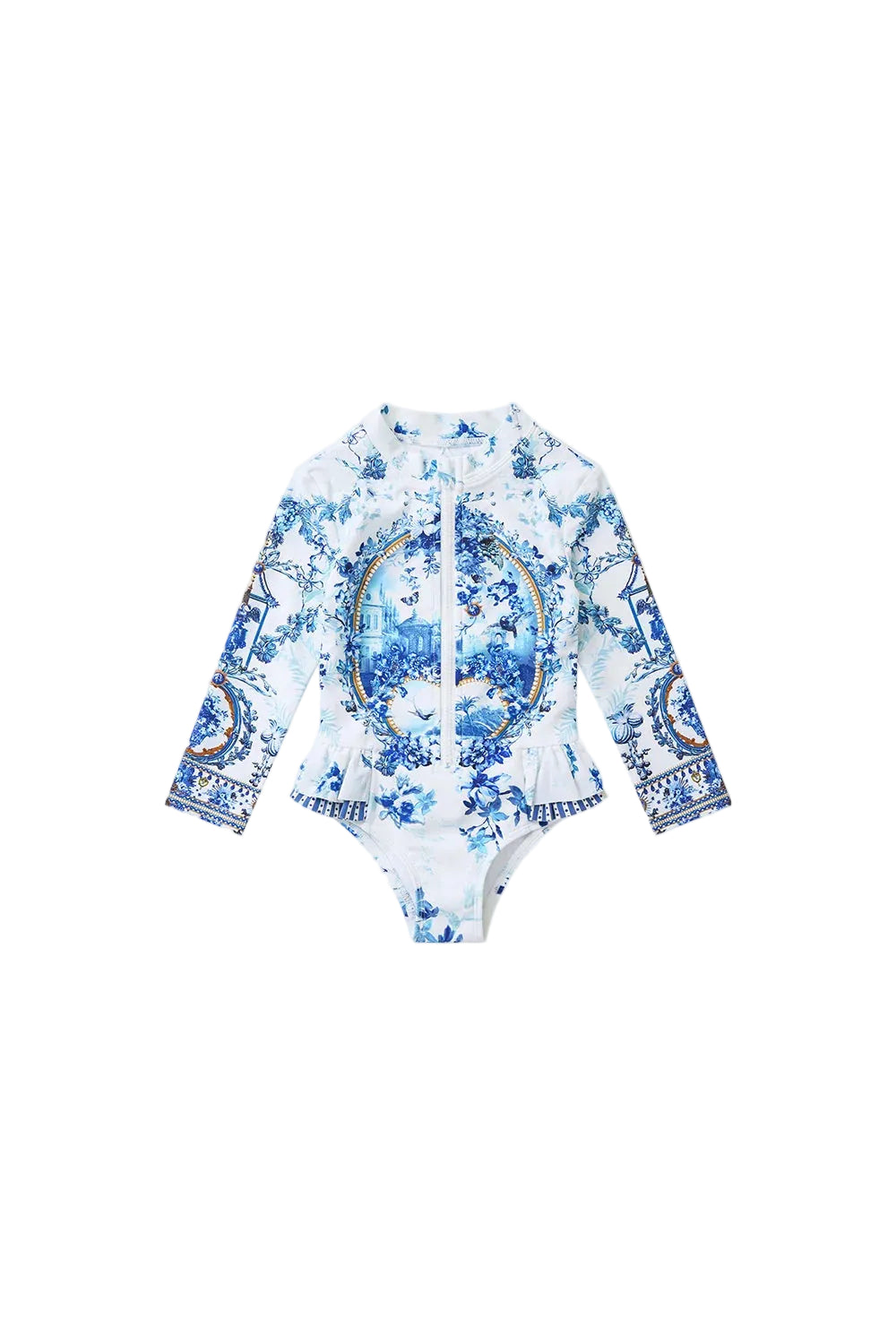 The Porcelain Parlour Babies Zip Front Paddle Suit With Frill Back Camilla