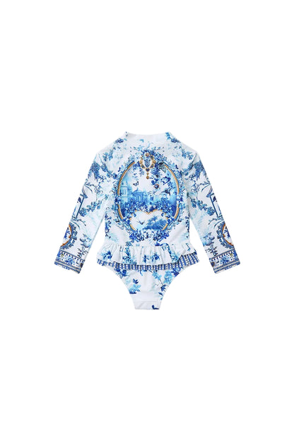 The Porcelain Parlour Babies Zip Front Paddle Suit With Frill Back Camilla