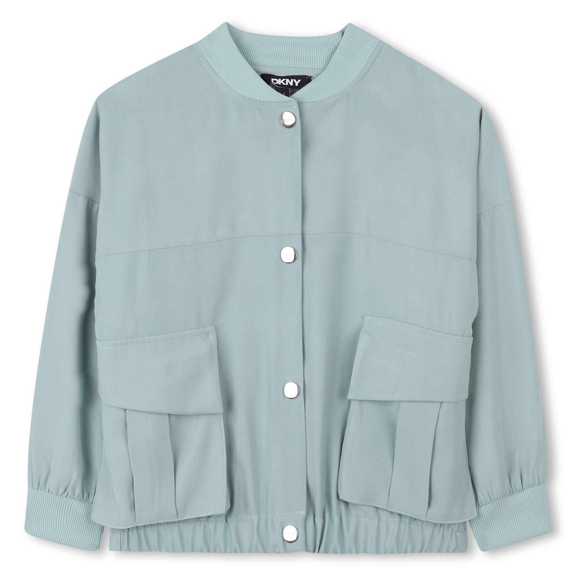 Light Twill Jacket with Snap Fastening and Silver Back Embroidery DKNY