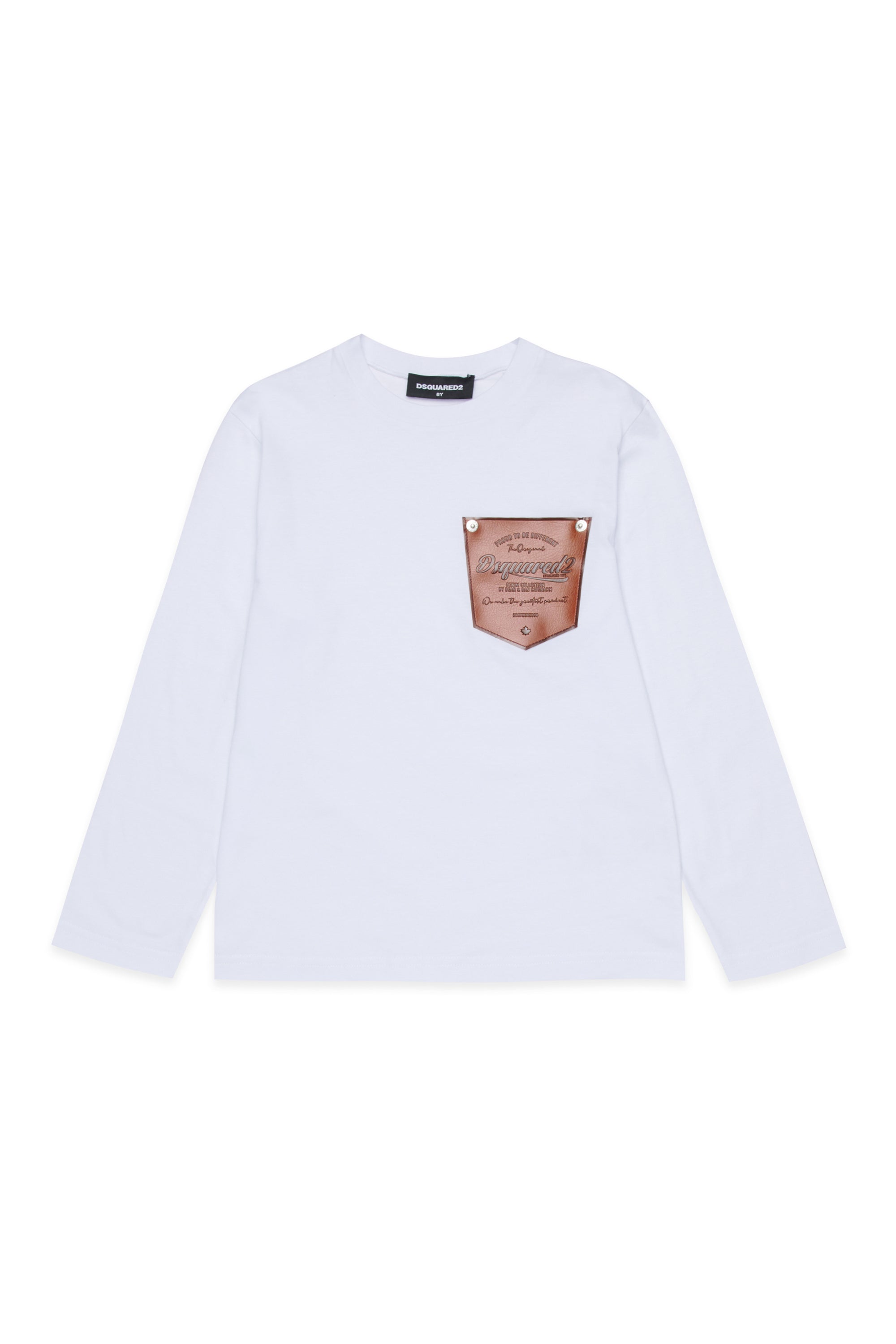 White Long Sleeve T-Shirt with Contrast Pocket for Kids Dsquared Kid