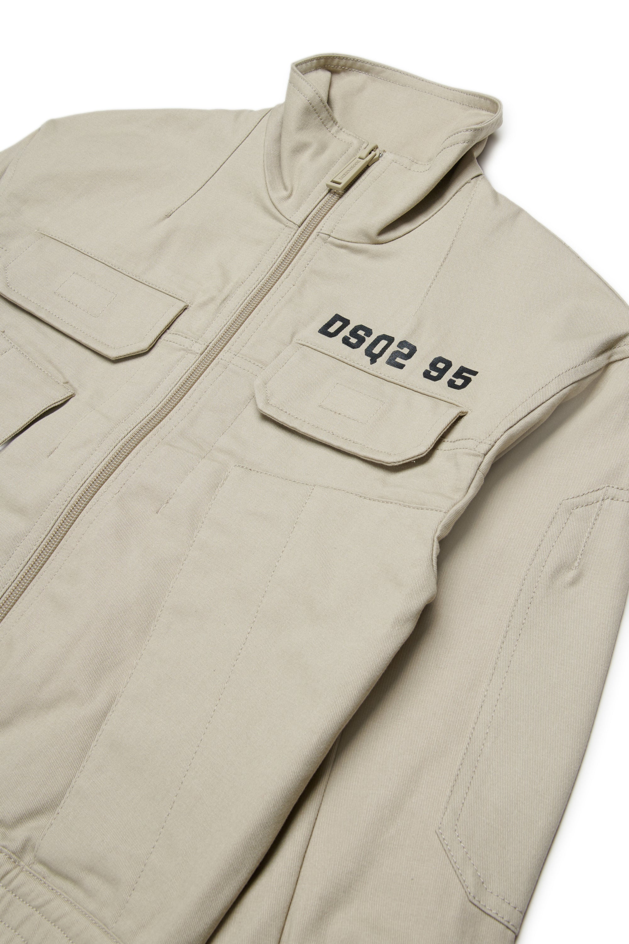 Beige Cotton Zip Jacket for Kids Dsquared Kid