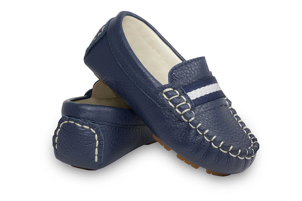 Navy Leather Loafers Oscars For Kids