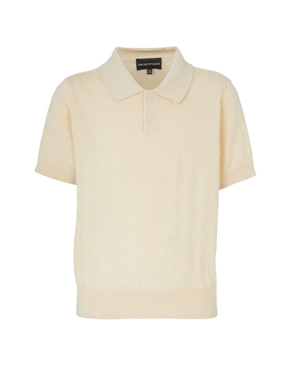 Textured Knit Polo Pullover – Cream Emporio Armani