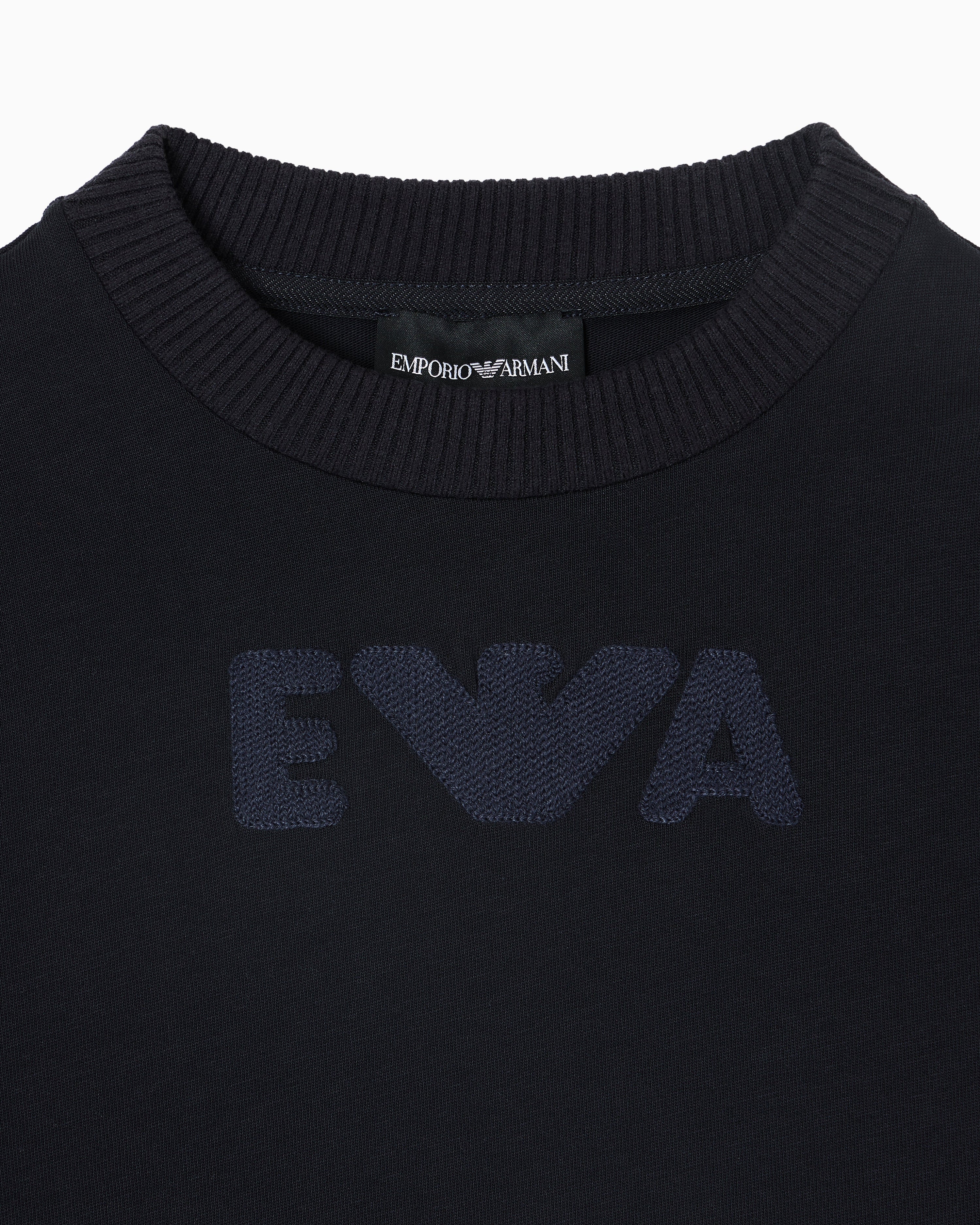Kids Cotton T Shirt with Logo Detail, Navy Emporio Armani