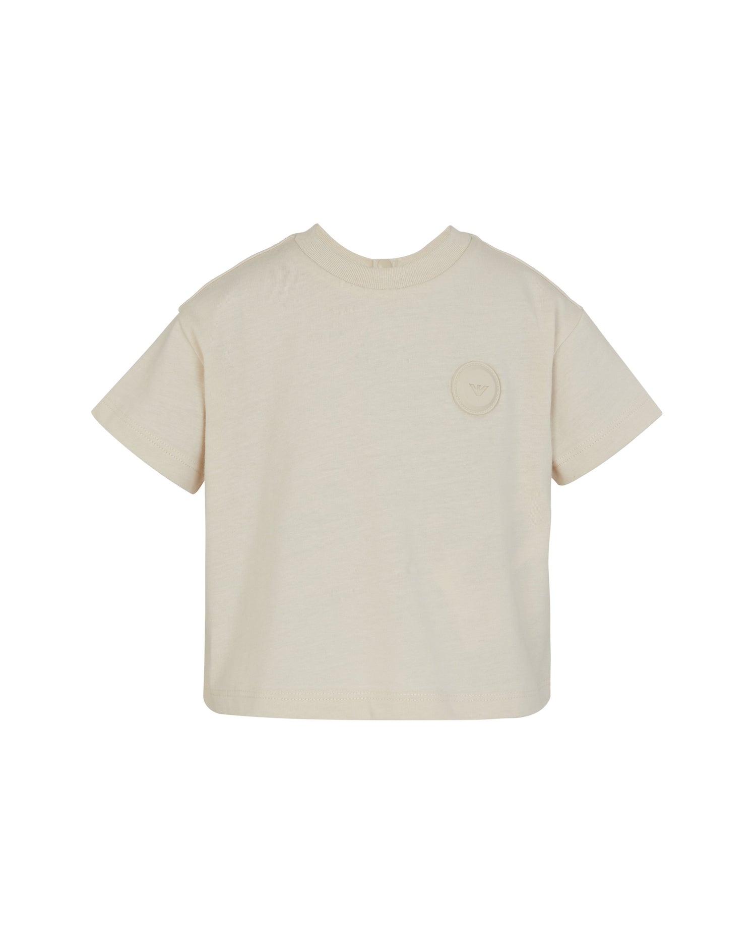 Beige Cotton Short Sleeve T-Shirt with Logo and Button Closure Emporio Armani